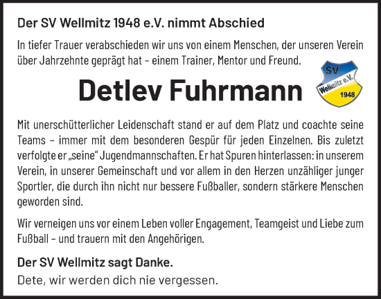 Traueranzeige von Detlev Fuhrmann von Märkische Oderzeitung