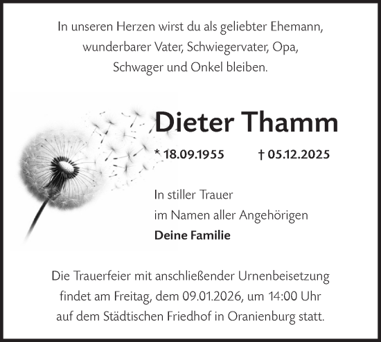 Traueranzeige von Dieter Thamm von Märkische Oderzeitung