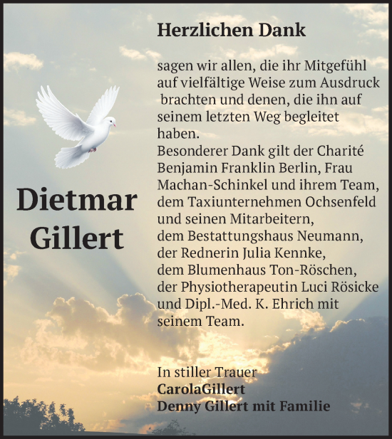 Traueranzeige von Dietmar Gillert von Märkische Oderzeitung