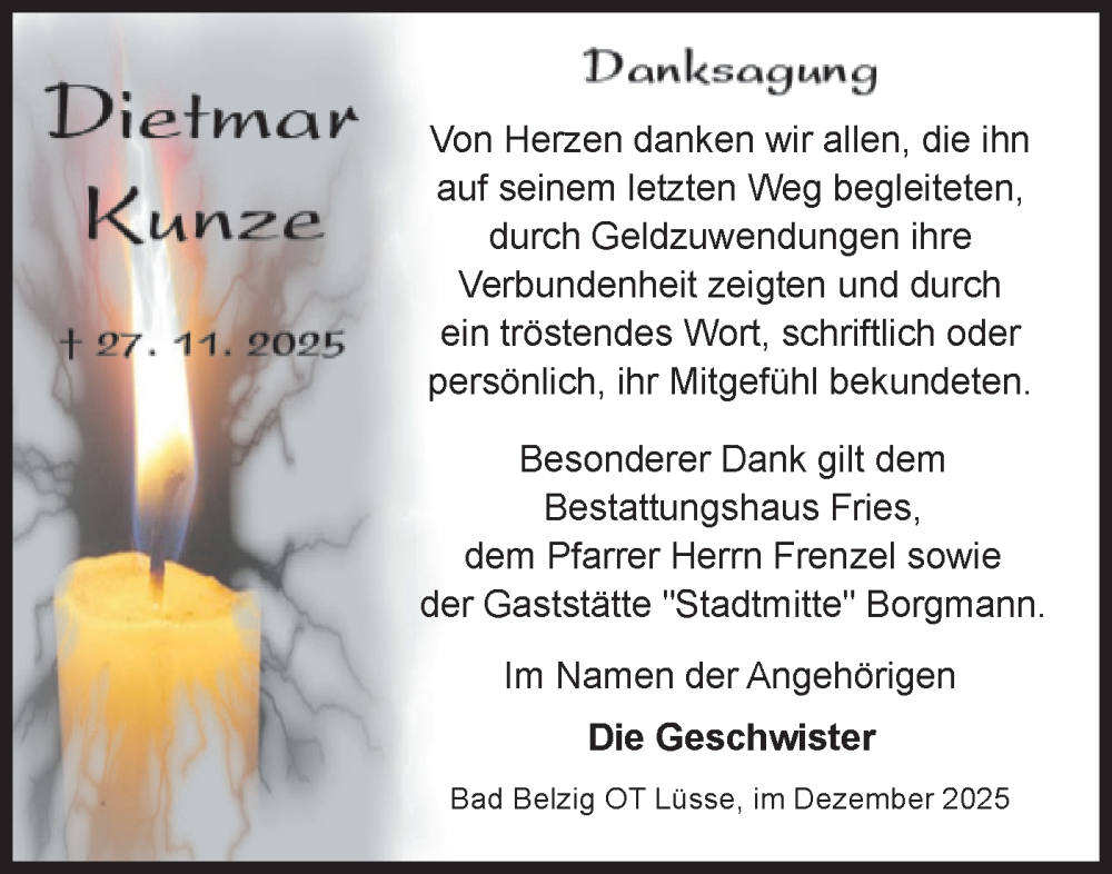  Traueranzeige für Dietmar Kunze vom 20.12.2025 aus Märkische Oderzeitung