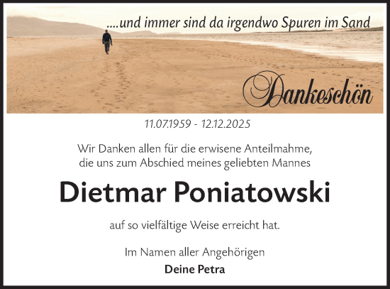 Traueranzeige von Dietmar Poniatowski von Blickpunkt Ludwigsfelde/Zossen