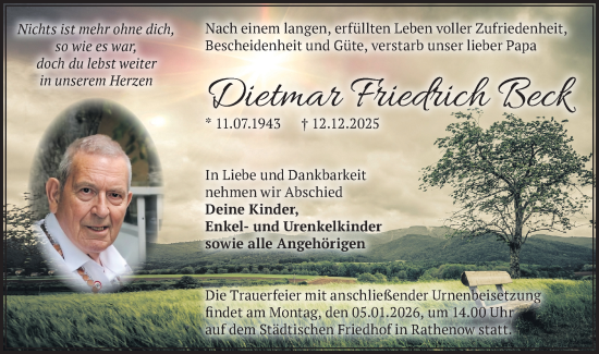 Traueranzeige von Dietmar Friedrich Beck von Märkische Oderzeitung
