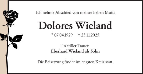 Traueranzeige von Dolores Wieland von Märkische Oderzeitung