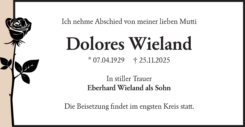  Traueranzeige für Dolores Wieland vom 06.12.2025 aus Märkische Oderzeitung