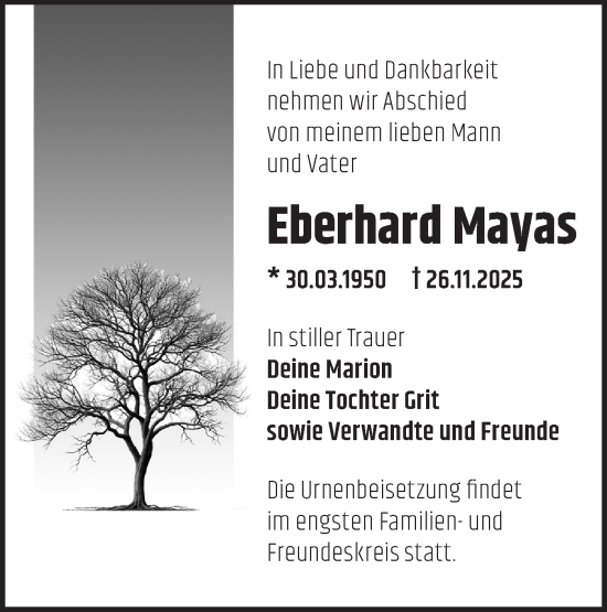 Traueranzeige von Eberhard Mayas von MO Oderld.-Echo