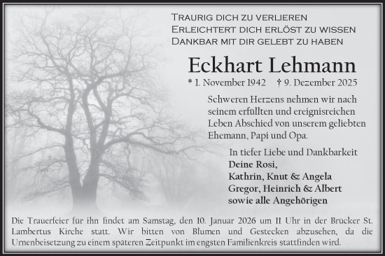 Traueranzeige von Eckhart Lehmann von Märkische Oderzeitung