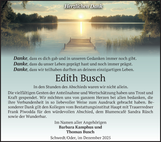 Traueranzeige von Edith Busch von MO Uckerm.-Anz.