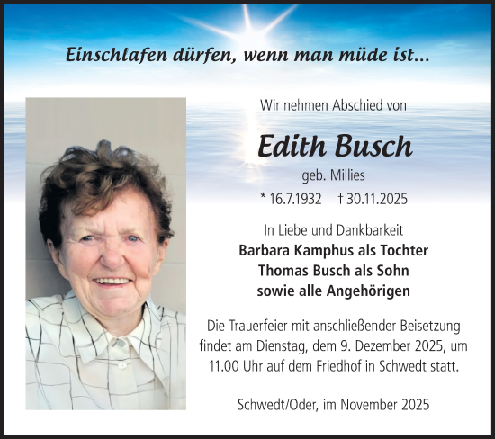 Traueranzeige von Edith Busch von MO Uckerm.-Anz.