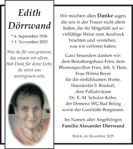 Traueranzeige von Edith Dörrwand von Märkische Oderzeitung