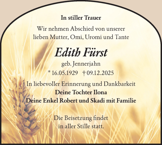 Traueranzeige von Edith Fürst von Märkische Oderzeitung