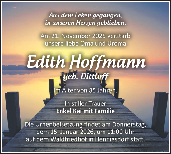Traueranzeige von Edith Hoffmann von Märkische Oderzeitung