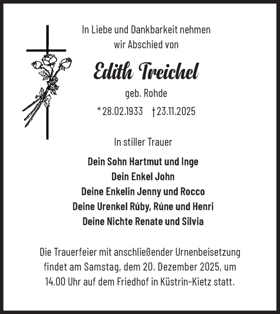 Traueranzeige von Edith Treichel von MO Oderld.-Echo