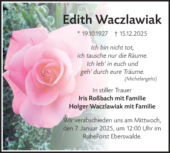 Traueranzeige von Edith Waczlawiak von Märkische Oderzeitung