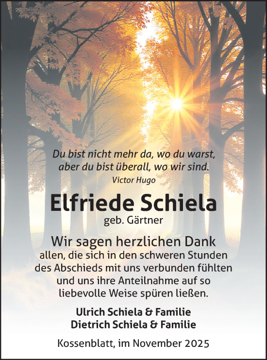 Traueranzeige von Elfriede Schiela von Märkische Oderzeitung