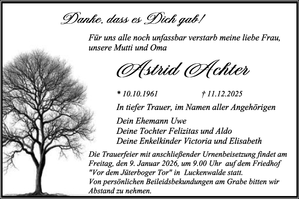  Traueranzeige für Elisabeth Schulze vom 20.12.2025 aus Blickpunkt Jüterbog/Luckenwalde