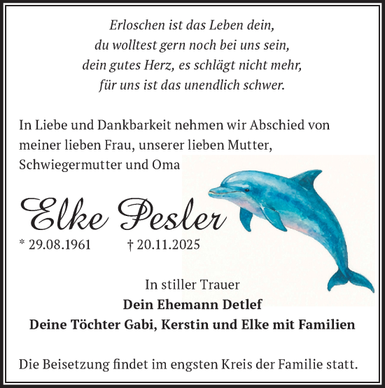 Traueranzeige von Elke Pesler von Märkische Oderzeitung