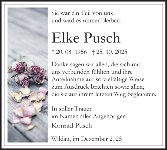 Traueranzeige von Elke Pusch von Blickpunkt Königs Wusterhausen