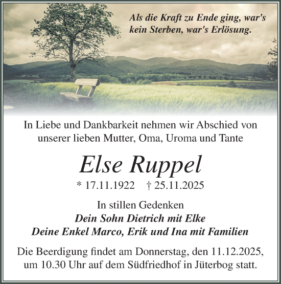 Traueranzeige von Else Ruppel von Blickpunkt Jüterbog/Luckenwalde