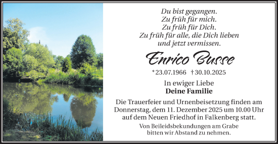 Traueranzeige von Enrico Busse von Märkische Oderzeitung
