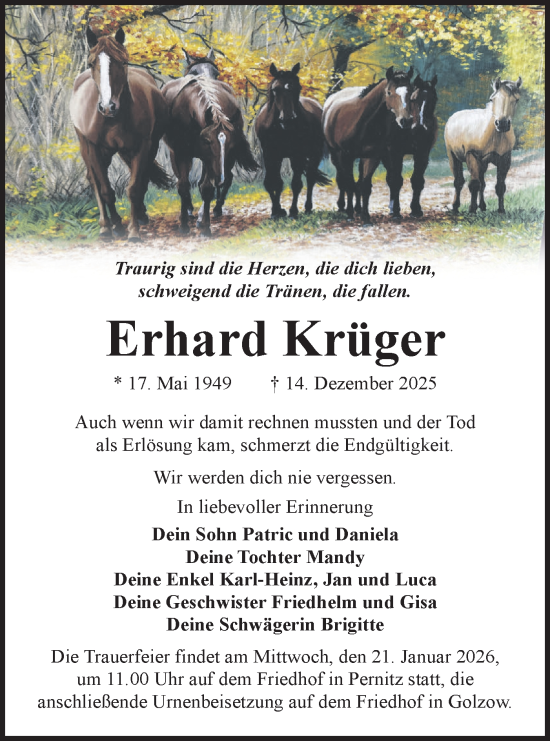 Traueranzeige von Erhard Krüger von Märkische Oderzeitung