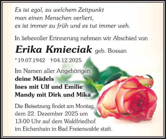 Traueranzeige von Erika Kmieciak von MO Oderld.-Echo