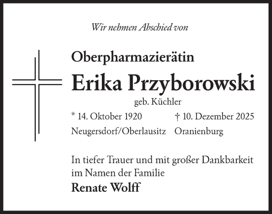 Traueranzeige von Erika Przyborowski von Märkische Oderzeitung