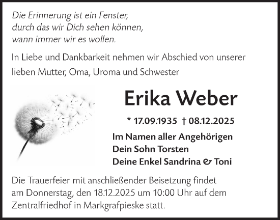 Traueranzeige von Erika Weber von Märkische Oderzeitung