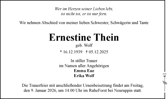 Traueranzeige von Ernestine Thein von Märkische Oderzeitung