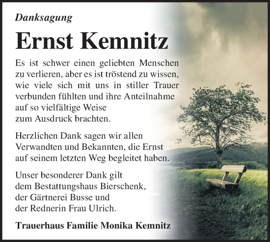 Traueranzeige von Ernst Kemnitz von Märkische Oderzeitung
