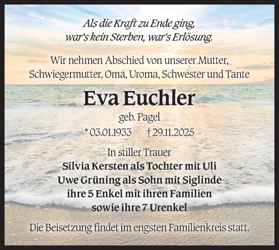 Traueranzeige von Eva Euchler von Märkische Oderzeitung