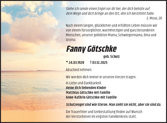 Traueranzeige von Fanny Götschke von MO Oderld.-Echo