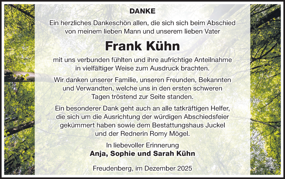  Traueranzeige für Frank Kühn vom 13.12.2025 aus Märkische Oderzeitung