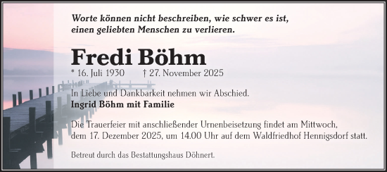 Traueranzeige von Fredi Böhm von Märkische Oderzeitung