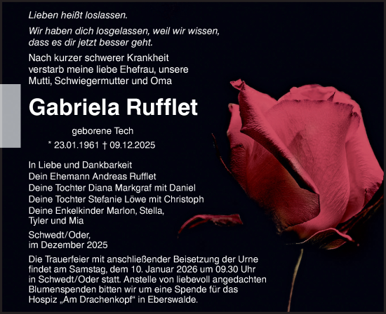 Traueranzeige von Gabriela Rufflet von MO Uckerm.-Anz.