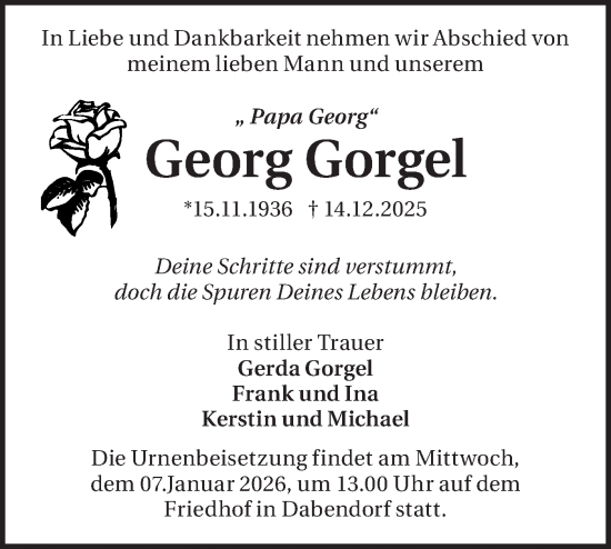 Traueranzeige von Georg Gorgel von Blickpunkt Ludwigsfelde/Zossen