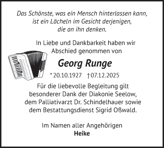 Traueranzeige von Georg Runge von MO Oderld.-Echo