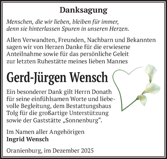 Traueranzeige von Gerd-Jürgen Wensch von Märkische Oderzeitung