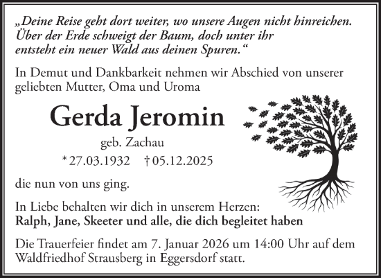 Traueranzeige von Gerda Jeromin von Märkische Oderzeitung