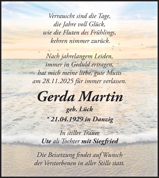 Traueranzeige von Gerda Martin von Märkische Oderzeitung