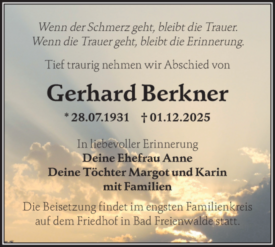 Traueranzeige von Gerhard Berkner von MO Oderld.-Echo