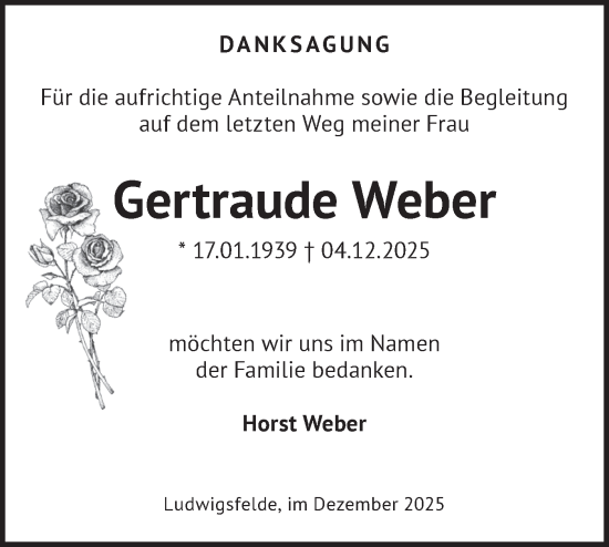 Traueranzeige von Gertraude Weber von Blickpunkt Ludwigsfelde/Zossen