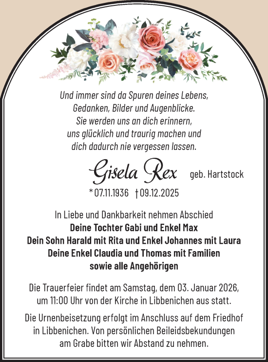 Traueranzeige von Gisela Rex von MO Oderld.-Echo