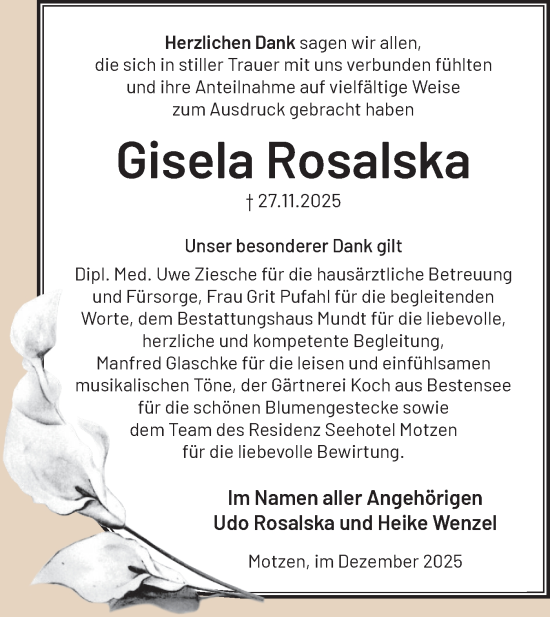 Traueranzeige von Gisela Rosalska von Blickpunkt Königs Wusterhausen