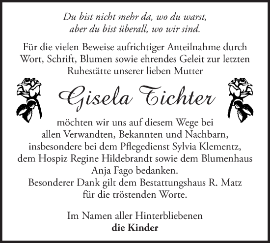Traueranzeige von Gisela Tichter von Märkische Oderzeitung