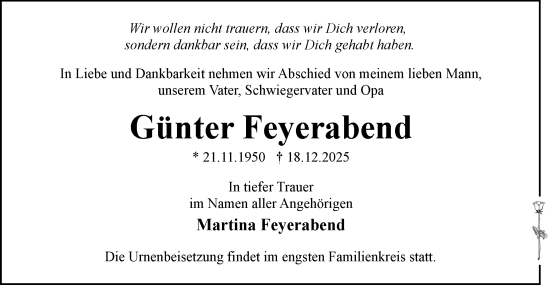 Traueranzeige von Günter Feyerabend von Märkische Oderzeitung