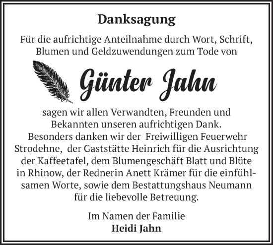 Traueranzeige von Günter Jahn von Märkische Oderzeitung