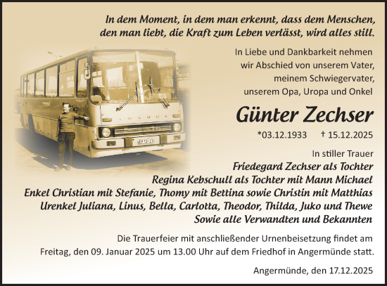 Traueranzeige von Günter Zechser von MO Uckerm.-Anz.