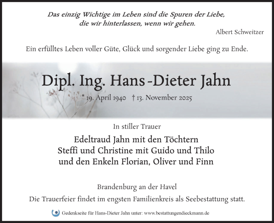 Traueranzeige von Hans-Dieter Jahn von Märkische Oderzeitung