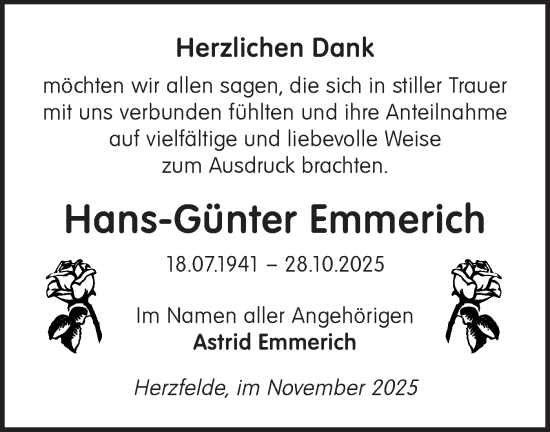 Traueranzeige von Hans-Günter Emmerich von Märkische Oderzeitung