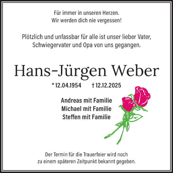 Traueranzeige von Hans-Jürgen Weber von Märkische Oderzeitung